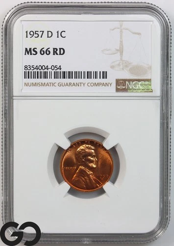 1957-D Lincoln Cent Wheat Penny, Great RED, NGC MS 66 RD ** Just A Beaut!