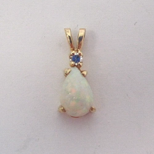Vintage 14k Yellow Gold Fiery White Opal and Single Cut Diamond 0.5 Inch Pendant - Image 2 of 4