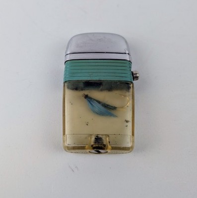 Vintage Scripto Vu Lighter Fly Fish Hook, Teal/Green, Untested But Cool Piece!