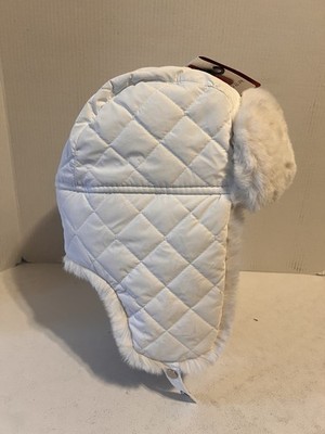 SPYDER Women's Quilted Trapper Hat NEW $69 Pearl White Faux Fur O/S