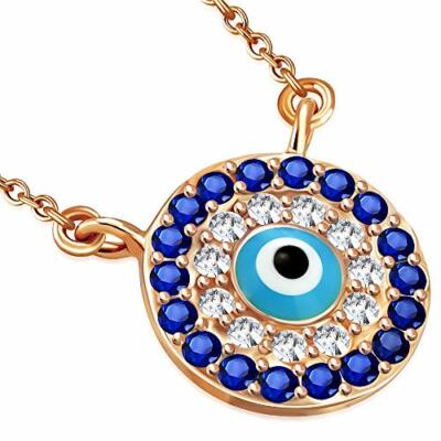925 Sterling Silver Evil Eye Hamsa White Blue CZ Womens Pendant Necklace