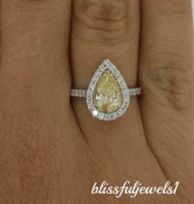 Halo Engagement Wedding 1.50CT Pear Shape Real Citrine Ring 14K 2-Tone Gold Over