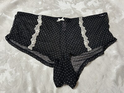 Vtg NWOT CACIQUE Sheer Mesh Embroidered Lace 18/20 Black Polka Dot Panties #49