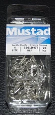 25 Pack Mustad 3561D-DT Size 4 Duratin Saltwater 3X Treble Hooks 3561D-04