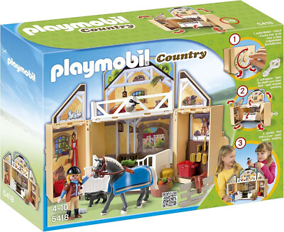 Playmobil Country 5418 – Écurie Transportable En Coffre, 84 Pièces, 2 Niveaux, Dès 4 Ans