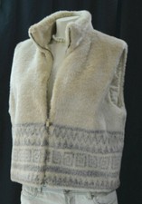 Mondi Escada Border Print Faux Fur Vest Sleeveless Jacket Coat Zip Up Size M New