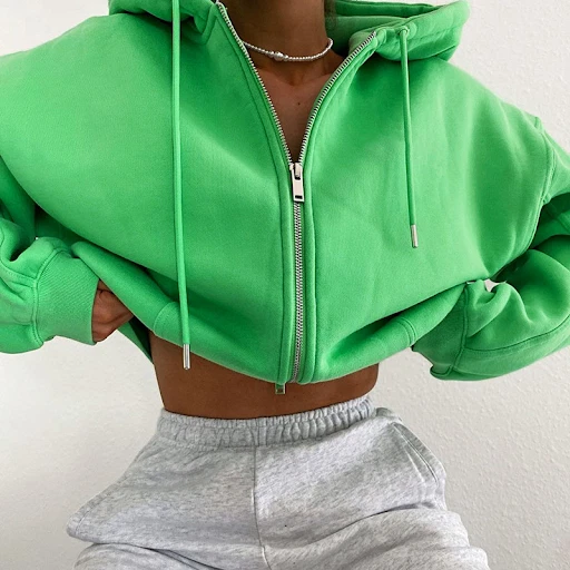 Zip Up Hoodie Y2k Streetwear Fashion Winter Women Crop Top Jacket Casual  Fleece