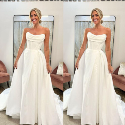 #ad #ad Sleeveless Boho Satin Wedding Dresses Simple A Line White Bridal Ball Gowns $150.20
