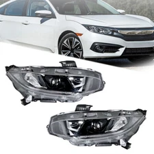 Projector Headlight Lamp Black Right+Left Side For 2016-2021 Honda Civic Factory