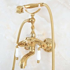 Gold Color Brass Wall Mount Clawfoot Bath Tub Faucet Set Handheld Shower ana820
