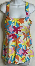 Lands End Bold Floral Tankini Top L 14 16 NWT Adj Wide Straps Soft Cups UPF 50