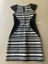 Express Bodycon Dress Womens 2 Black Striped Colorblock Scoop Neck Cap Sleeve