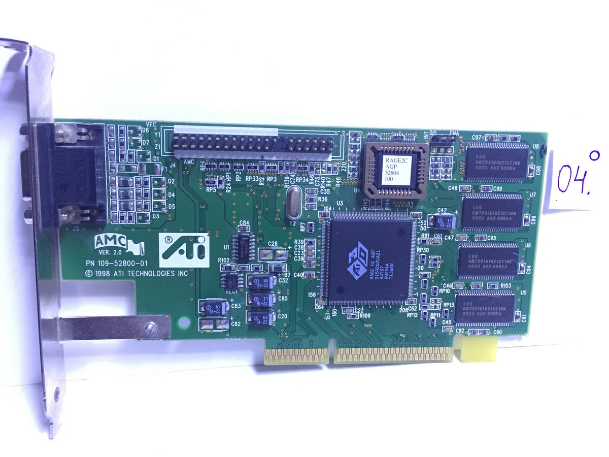 ATI 109-52800-01 Video Card Rage IIC 4MB AGP 1998 VGA DSUB Vintage