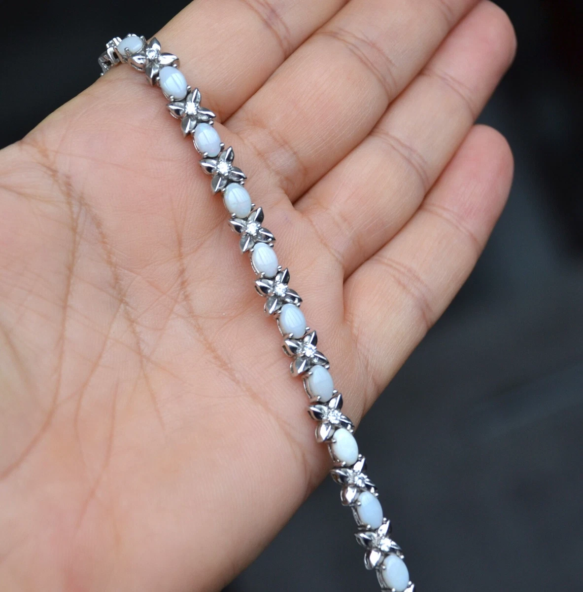 Opal bracelet, Natural white opal sterling silver bracelet, Tennis bracelet B464