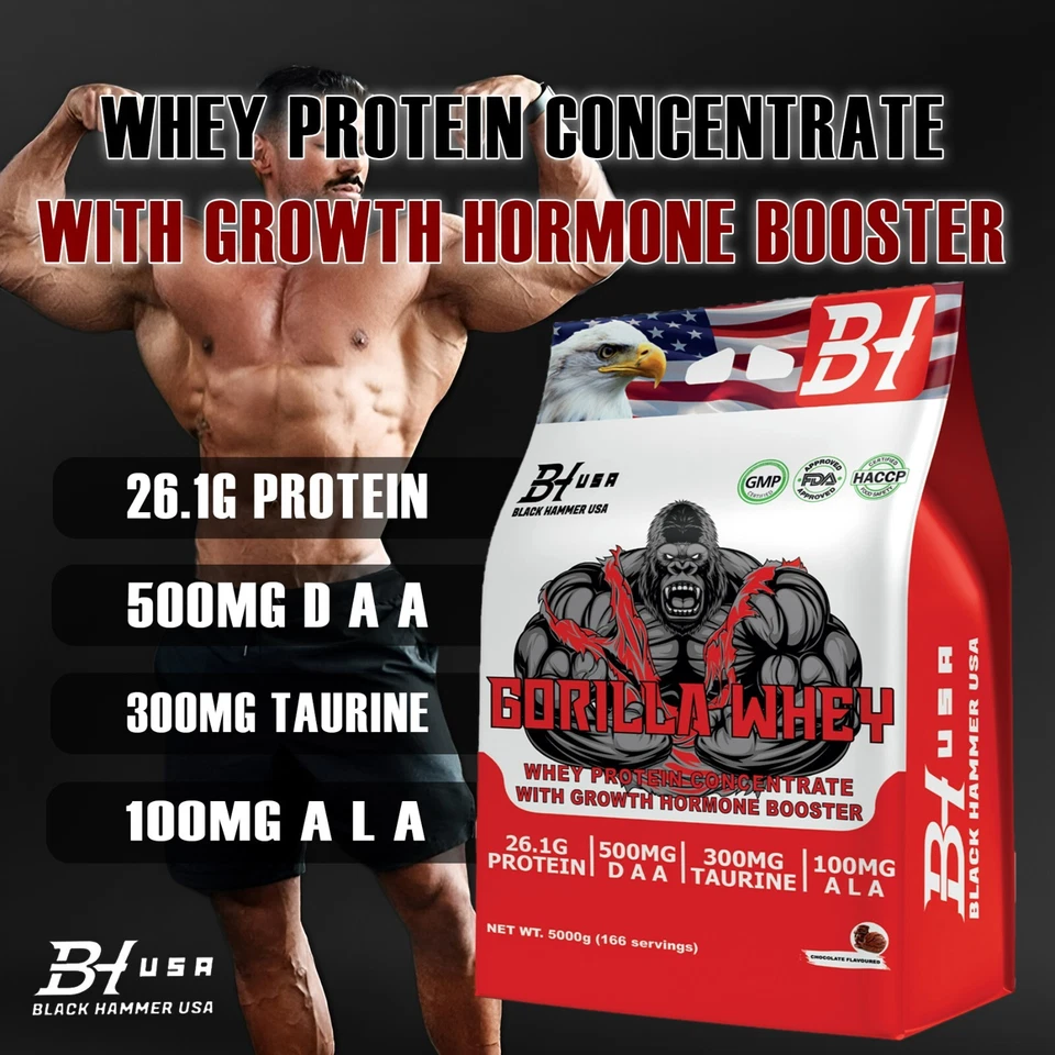Gorilla Whey Protein 5kg Chocolate - Taurine, Protein, ALA, DAA - Black Hammer USA - Image 2 of 4