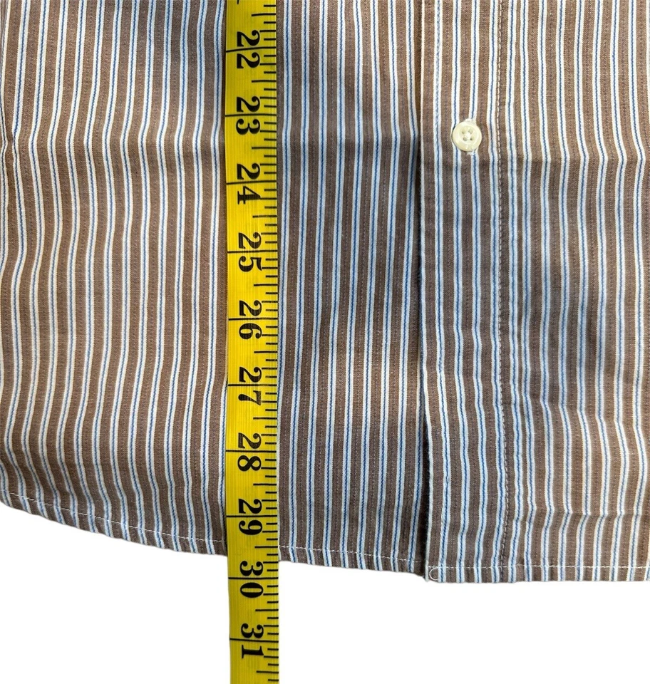 Machine 男式纽扣衬衫 L 码大号棕色条纹短袖 — 第 3/4 张图片