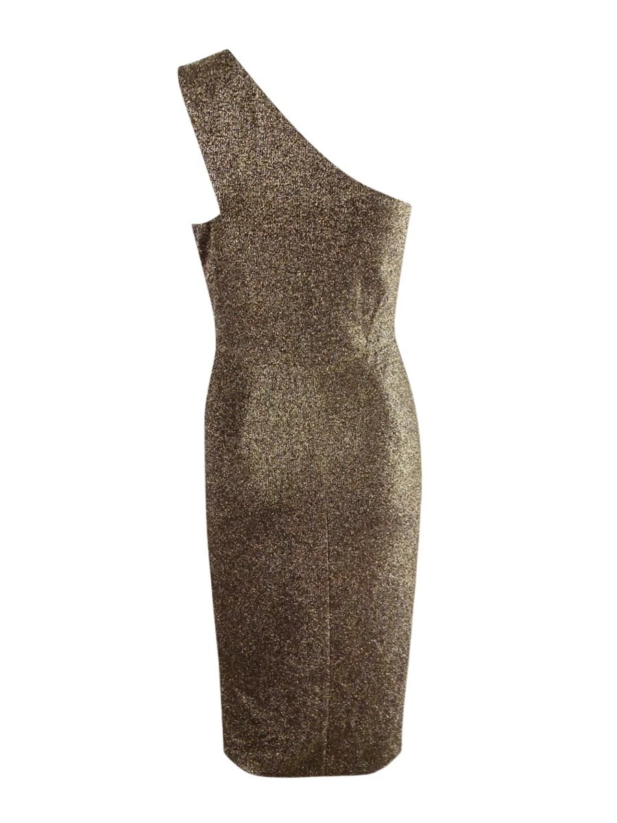 Vince Camuto Women s One Shoulder Glitter Knit Dress 14 Gold