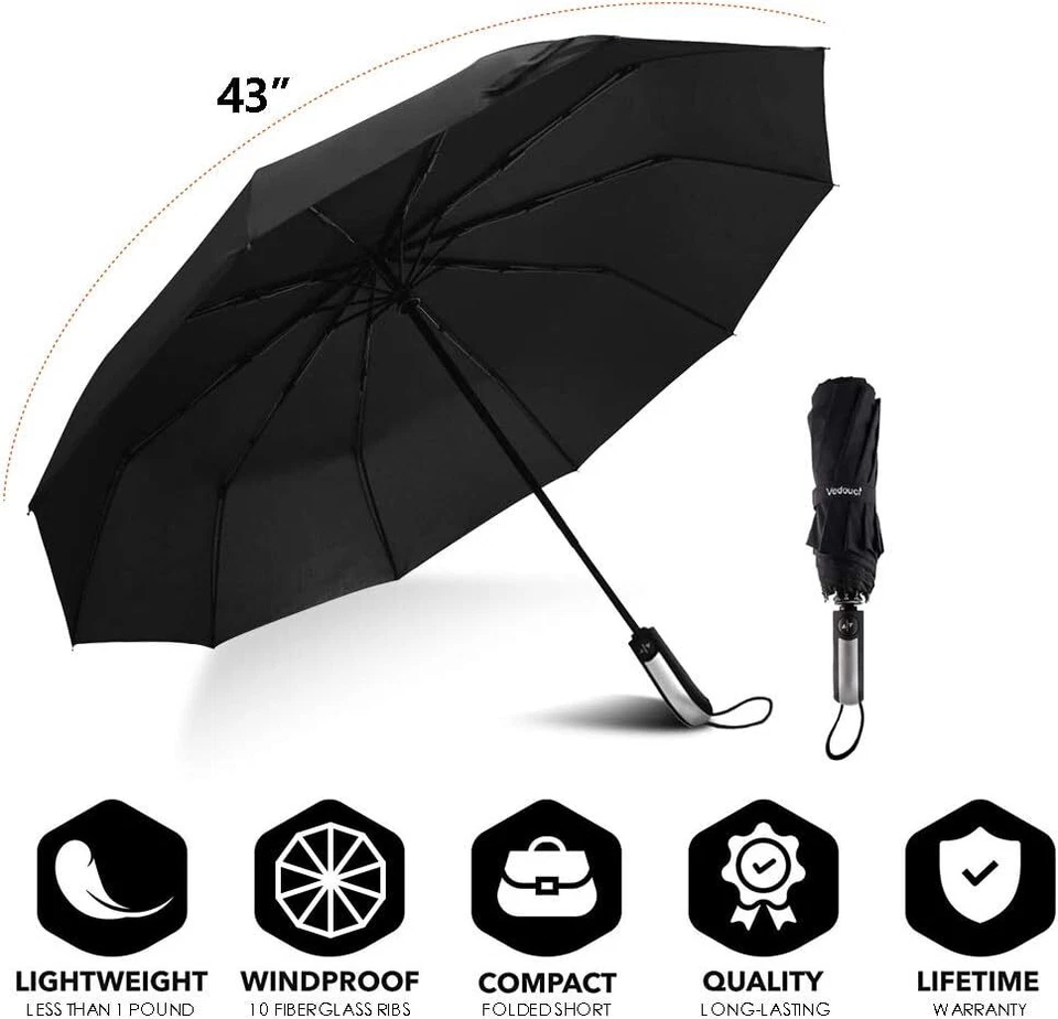 Paraguas Plegable Vedouci EE. UU. 10 Costillas Paraguas de Viaje Compacto Foto 2 de 4