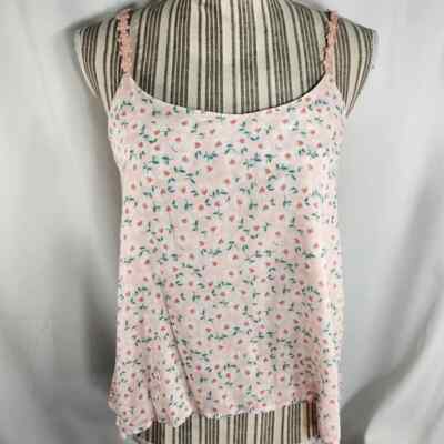 Mine Pink Flower Lace Spaghetti Strap & Strappy Back Floral Print Top Sz Medium
