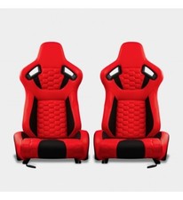 Coppia Sedili sportivi avvolgenti auto in pelle rossa con patch nere N721