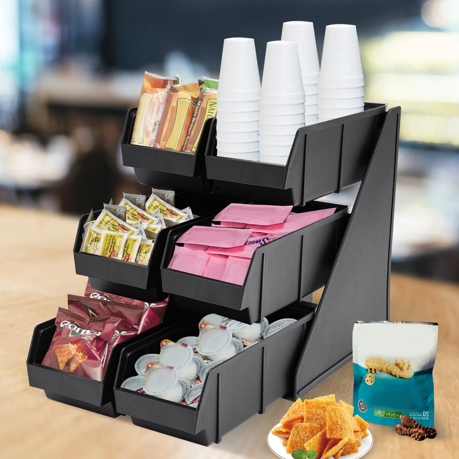 3 Tiers Wooden Countertop Organizer 6 Grid Versatile Condiment Dispenser Storage