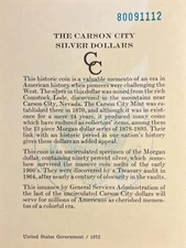 1880 Carson City Silver Dollars GSA COA Certificate