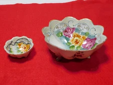Pair of Vintage Japanese Footed Porcelain Bowls. 6.25 and 3 In. Well Made