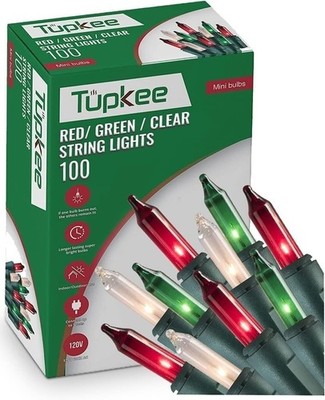 Tupkee Christmas String Lights 100 Count - Incandescent Mini Red, Green, and...