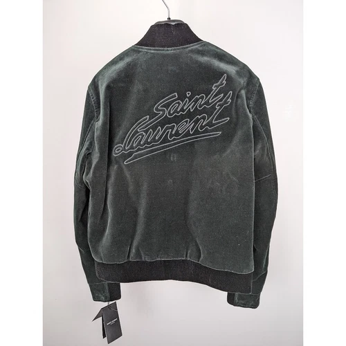 SAINT LAURENT (YSL) Giacca Saint Laurent Paris Teddy College in cotone verde smeraldo nuova con etichetta 48