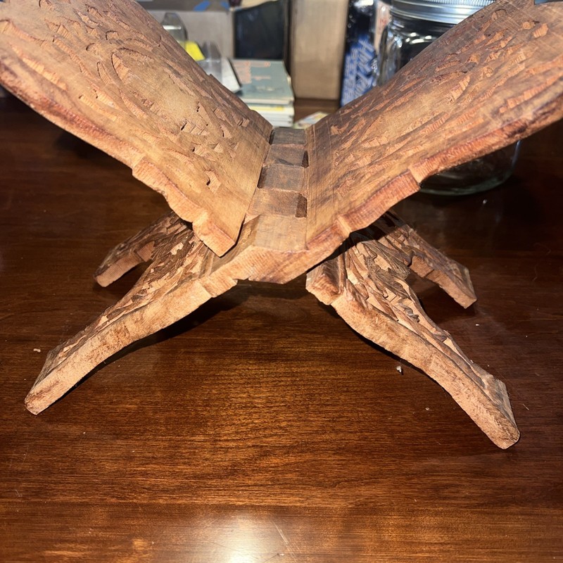Vintage 1960’s Hand-Carved Wood Folding Book bible Holder or Display Stand
