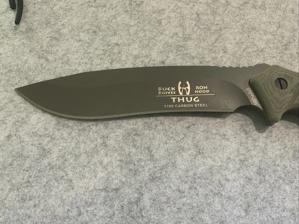Cuchillos Buck Capuchas Woods Thug EE. UU. 070 Cuchillo Micarta Carbono con Funda Como Nuevo Foto 2 de 4