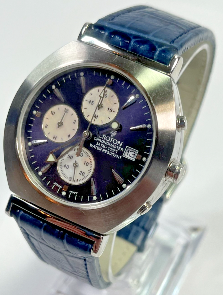 Croton Chronomaster Quartz Chronograph Watch Blue Leather Strap Date Display Croton Men Wristwatches with Chronograph for sale - eBay main image 3