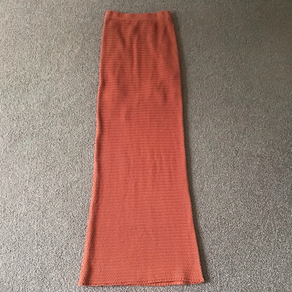 Glassons Rust Brown Knit Crochet Cotton Maxi Skirt Boho XS Beach Boho Summer