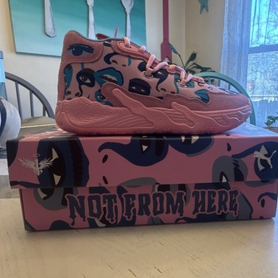 PUMA MB.03 KidSuper JR Pink Blue Black Basketball Sneakers Abstract Mid Top