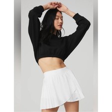 ALO Devotion Cropped Sweatshirt Pullover Women Sz Small Black Crew Neck