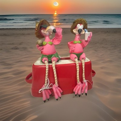 8'' Vacation Flamingo Shelf Sitters- Set of 2 - Flamingo Figurines with Dangli...