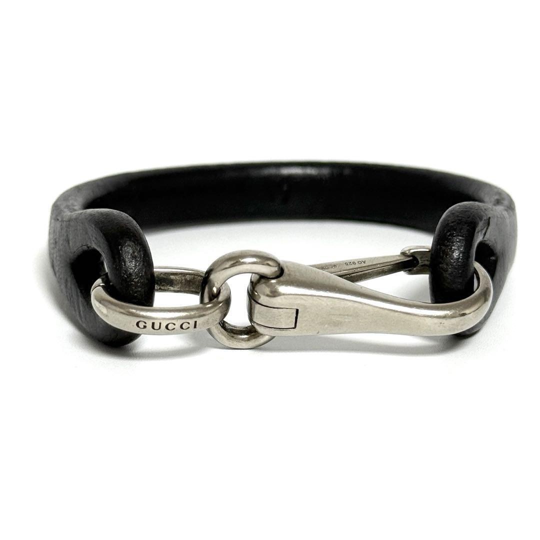 gucci leather×silver bracelet 00s Gucci Bracelet Mens Braided Leather Vintage Sterling Silver