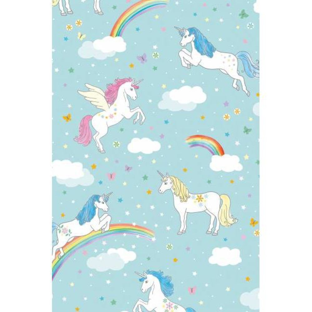 НОВАЯ МЕЖДУНАРОДНАЯ подарочная бумага Einhorn Regenbogen Pferd Melody blau 70 см x 2 м 2190₽