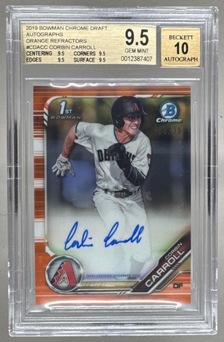 Corbin Carroll 2019 Bowman Chrome Orange Refractor 1st RC Auto 8/25 BGS 9.5/10