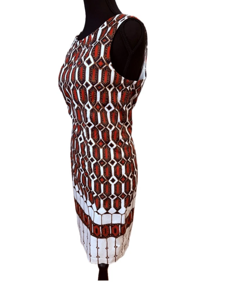 Talbots Sleeveless Dress Lined Cream Red Brown Black Size 8 Slightly Above Knee - Image 3 of 4