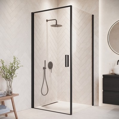 Badplaats Duschkabine Alava 90x90cm Schwarz - Duschabtrennung mit Drehtür, 6mm E