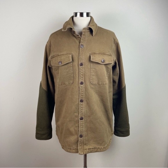 Orvis Buffalo Solid Brown Green Button Front Shir… - image 1