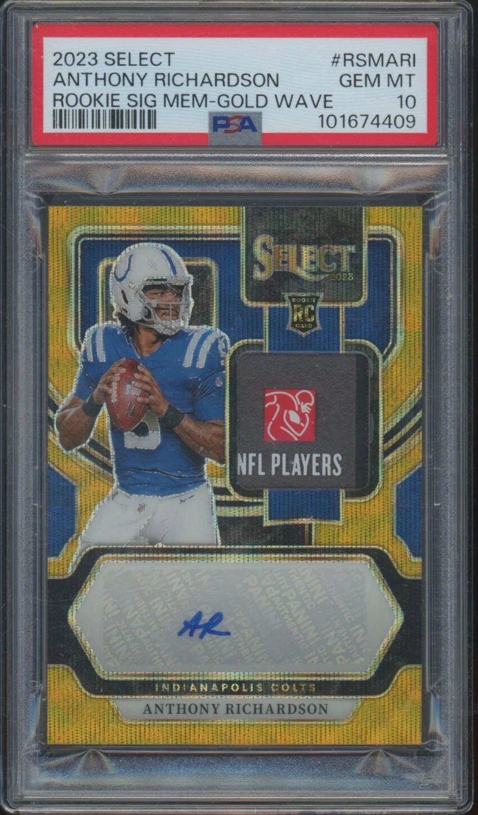 Anthony Richardson Panini Select Rookie Signature Memorabilia #RSMARI Gold Wave