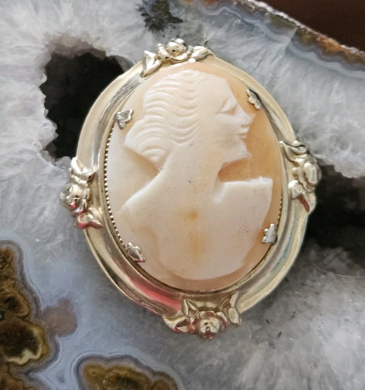 Vintage Hand Carved Shell Cameo Brooch Pin