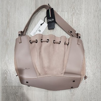 Chiara Ferragni Blush Tan Leather & Suede Drawstring Shoulder Bag