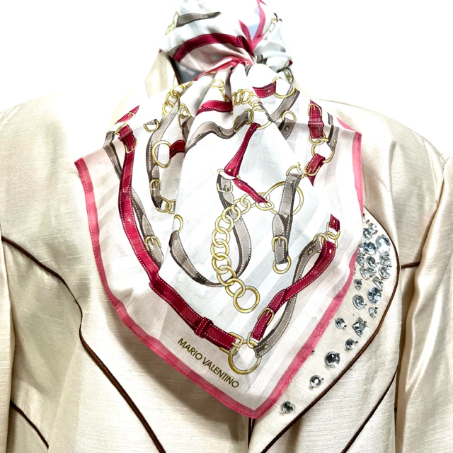 "Nueva mini bufanda MARIO VALENTINO algodón/seda 21,5"" cadena de oro rosa brillante (72)" Foto 4 de 4