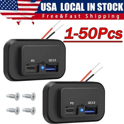 12-24V 4.8A Dual USB PD QC3.0 Car Boat RV Charger Socket LED Power Outlet Lot