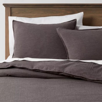 3pc King Space Dyed Cotton Linen Duvet Cover & Sham Set Dark