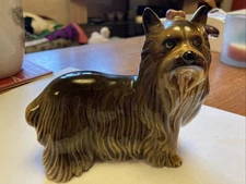 Vintage Yorkshire Terrier Dog large ornament coiffured with a pink bow made by C