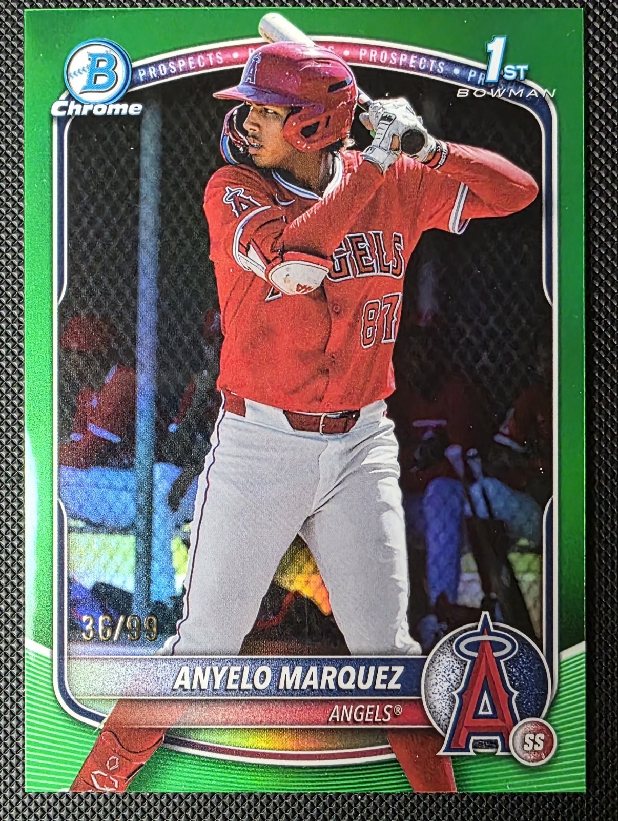 ANYELO MARQUEZ 2025 BOWMAN CHROME 1ST AUTOGRAPH TRUE GREEN AUTO /99 Q4920